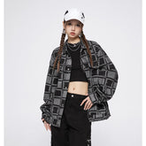Unisex Jacket Vintage Plaid Denim Jacket for Men and Women Baggy Coat